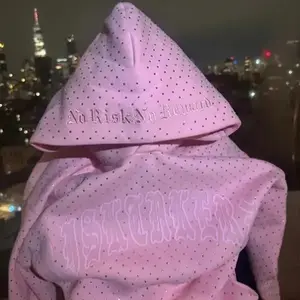 2025 European and American Men's Clothing Printed Dark Rhinestone Black Series Youth Casual Trendy Long Sleeve Hooded Sweatshirt