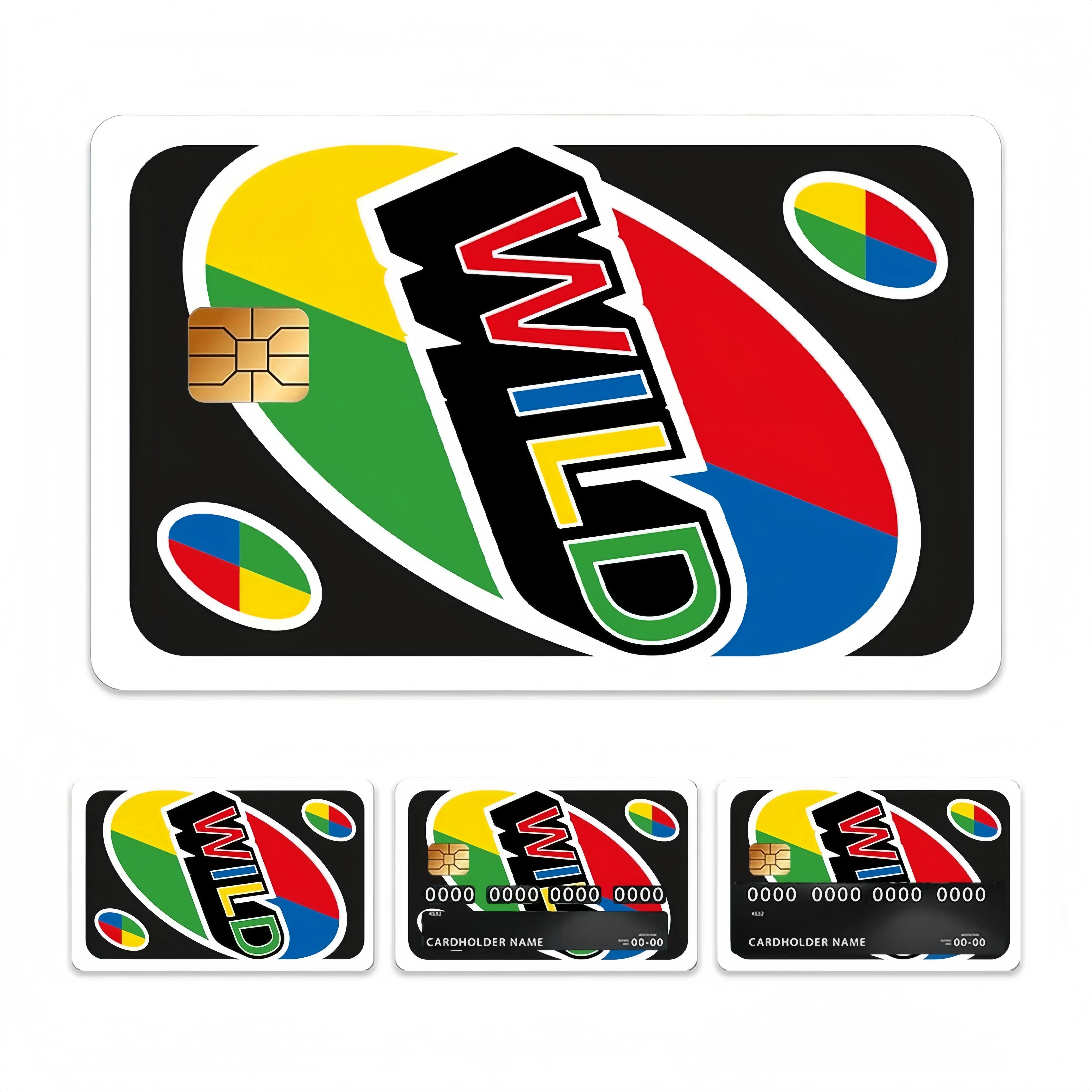 4pcs UNO Waterproof Vinyl Credit Card Stickers, Wild Color Block Bank Card Skin Decals, Debit Card Cover Wraps, Personalized Card Decor for Wallet, ID Card & Gift Card