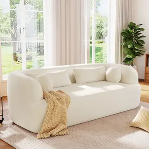 86-inch Chenille Bone-Free Sofa with Cushions, Curved Cloud-Shaped Sofa, High-Density Foam Filling, Three-Seater Luxury Modern Compression Sofa, Suitable for Living Rooms and Apartments, No Assembly Required Oversized Reading Chair Ottoman bean bag set