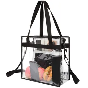 Clear Bags 12x6x12 Stadium Approved Tote Bag with Zipper Closure Sporty Pocket Design Waterproof Crossbody Shoulder Bag with Adjustable Strap