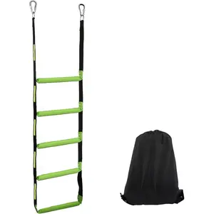 Portable Foldable 5-Step Boat Rope Climbing Ladder 550Lbs Strength with Oxford Storage Bag for Inflatable Boats Fishing Boats Kayaks Motorboats and Canoes Outdoor Use