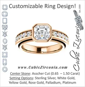 Cubic Zirconia Engagement Ring- The Racquel (Customizable Cathedral-Bezel Asscher Cut Design with Stackable Round-Accented Band)