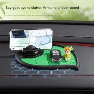 3pcs Cute Cartoon Multi-Functional Car Anti-Slip Mat and Phone Holder, 360° Rotating Stand, PVC Dashboard Car Organizer