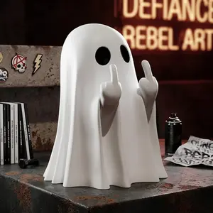 Halloween Decoration Ghost Figurine - Funny Resin Middle Finger Ghost Statue for Prank, Cute Ghost Decor for Christmas Decorations Ornaments - Novelty Spooky Gift of Humor, Miniature Statue for Home Desk Shelf Table Decor, Perfect for Party FavorSYEZ