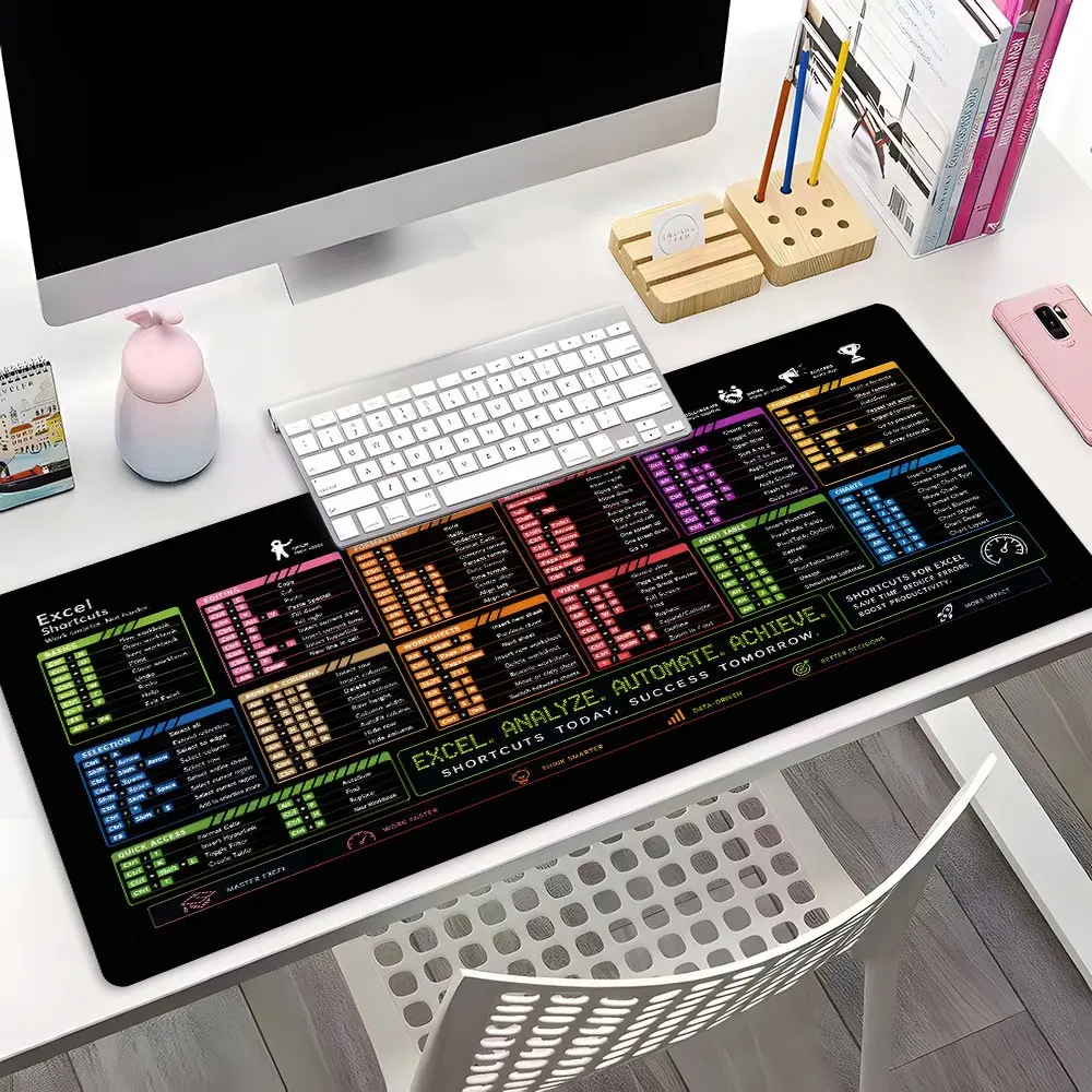 Excel Shortcut Keys Desk Mat XXL, Shortcuts Mouse Pad, Large Gaming Mouse Pad with Anti-Slip Base, Non Slip Mousepad, Excel Cheat Sheet Desk Pad for Office & Gaming, Mousepad Gaming, Aesthetic Desk Mat for Workers, Great Gift
