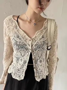 Summer New Bohemian Knitted Hollow Out Cardigan for Women, Lace Sun Protection Shawl, Versatile Beach Vacation Top, Air Conditioning Jacket