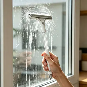 4-in-1 Household Silicone Squeegee Scrubber Combo - Window Cleaner Tool with Blade, Built-in Scrub Pad Squeegees for Glass Doors, Mirrors