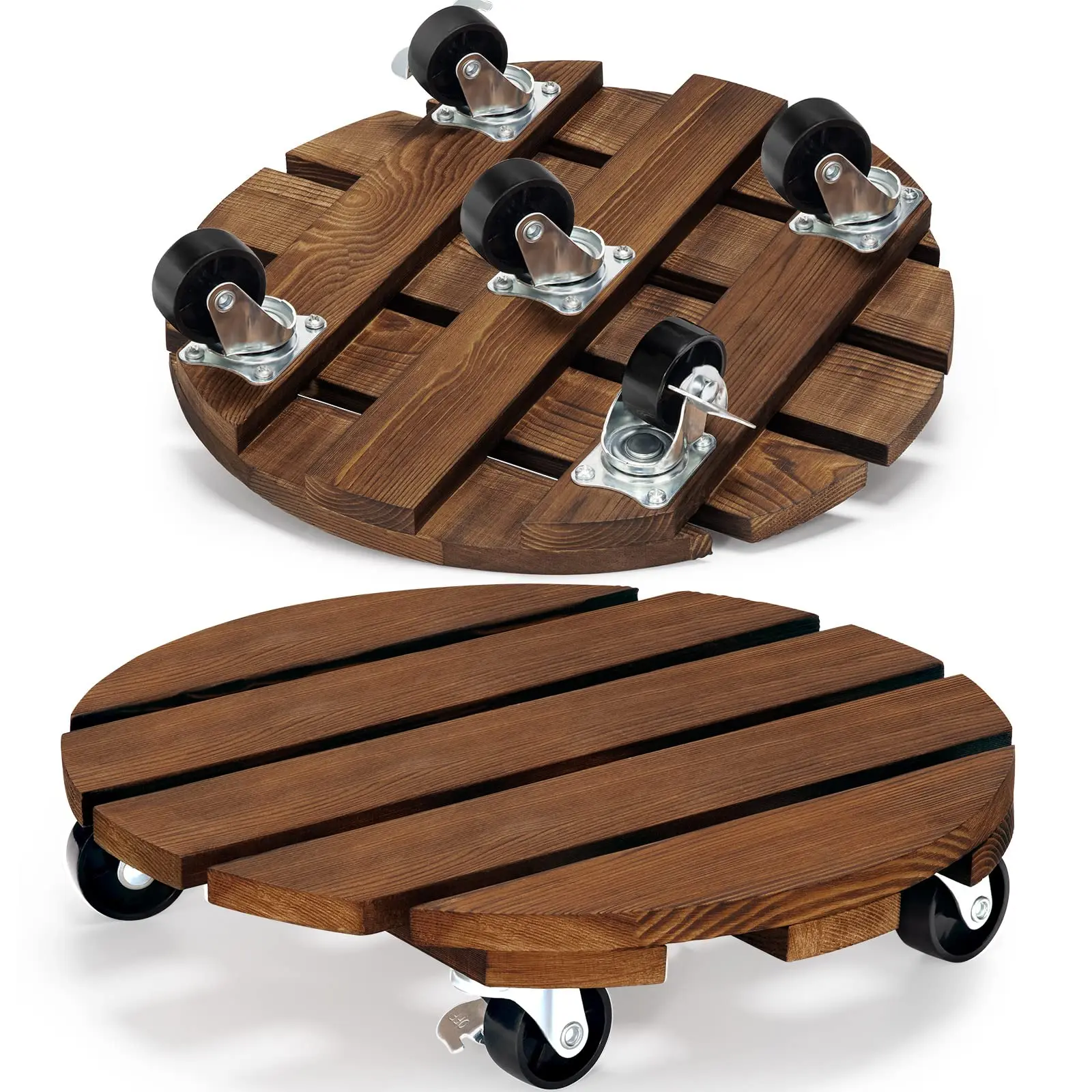 Outdoor Solid Wood Universal Wheel Planter Caddy, Rolling Plant Stand for Large Plants (2 Pack)