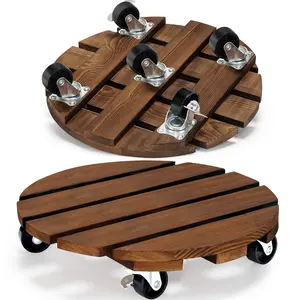 Outdoor Solid Wood Universal Wheel Planter Caddy, Rolling Plant Stand for Large Plants (2 Pack)