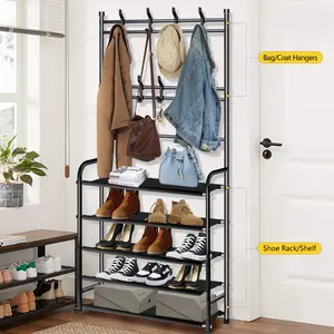 Portable Clothes Rack, Heavy Duty Metal Garment Hanger Stand with Hooks, Collapsible Coat Tree for Home Bedroom Closet Organizing