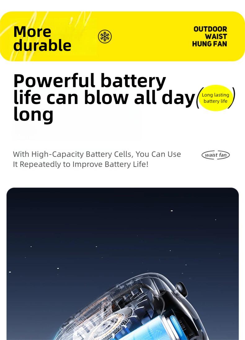 HOOYS Portable Leafless Fan, 5 Speed Mini Waist Fan, USB Rechargeable, Quiet Cooling for Travel, Outdoor & Commute, Phone Cooler