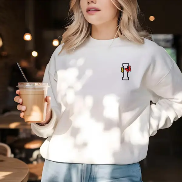 Custom Embroidered Initial Sweatshirt with Butterflies, Personalized Letter Crewneck, Monogram Gift for Women, Matching Custom Outfits