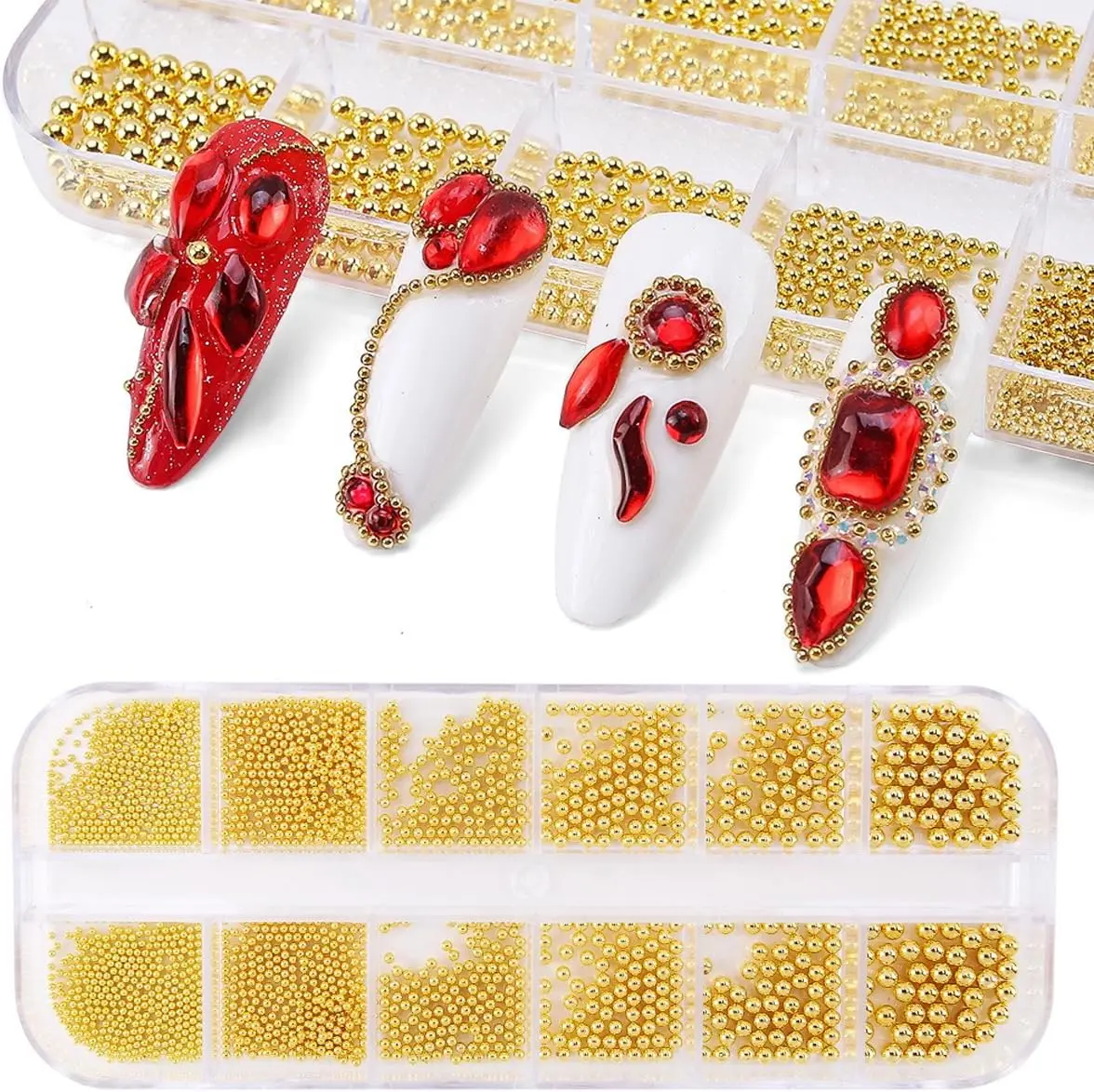 0.8mm Mini Small Nail Beads Stainless Steel Beads Nail Chain Charms Nails Art Decorations Gun Grey Nail Studs Gold Caviar Nail Charms DIY Tool Nail Studs Accessories Cold Nail Gems (Gold)