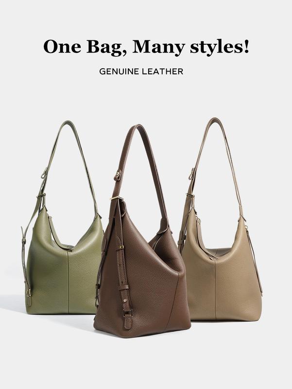 Genuine Leather Crossbody Bag for Women, Large Capacity Purse with Wide Adjustable Strap, Multi-Way Fashion Shoulder Bag