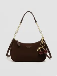 New Fashion Classic PU Waterproof Shoulder Bag, Cherry Charm, Printed Design, Metal Chain Decor, Women's Handbag for Shopping, Commuting, Travel