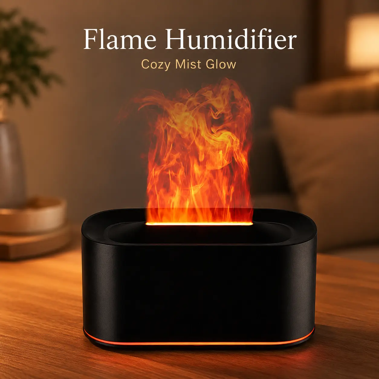 Cozy Fireplace Mist Humidifier, Decorative Flame Light Cool Mist Maker, Modern Desktop Humidifier for Bedroom, Living Room & Office