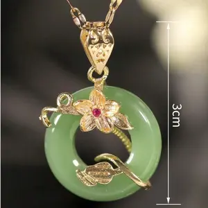 Tree of Life Flower Necklace with Faux Jade Stone, Leaf Shaped Decorative Necklace, Unique Design for Women's Elegant and Personalized Style on Valentine's Day