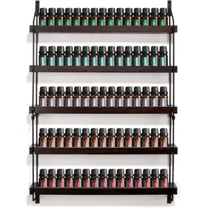 Essential oil storage shelf wall mounted wooden essential oil collection display rack organizer 5 tiers holds 75 bottles nail polish holder paint organizer