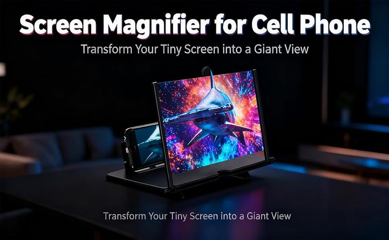 12英寸手机屏幕放大器，3D高清手机放大投影屏幕，适用于电影、视频，可折叠手机支架带屏幕放大器，支持所有智能手机（黑色，12英寸）