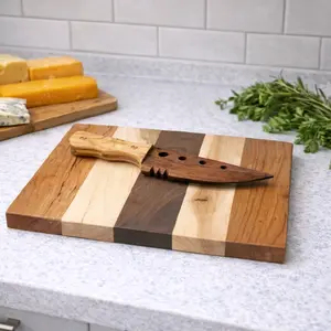 9 inch wooden cheese knife made of walnut and hickory with copper inserts also a fresh herb stripper