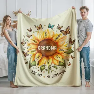 Custom Grandma Sunflower Blanket, Best Gift for Grandparents, Grandkids Name Throw, Christmas Gift, Birthday Gift for Mom, Nana, Mommy, Gigi