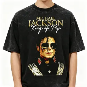Michael Jackson Heat Transfer Patch Graphic Tee, Vintage Black Washed Oversized Shirt, MJ Iron On Retro Streetwear Unisex T-Shirt, Summer Outfit, Father's Day Gift for Men Women Kids