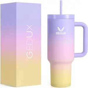 GEDUX 40oz Tumbler with Handle - Stainless Steel, 2-in-1 Leak Proof Lid, Non-Slip Silicone, Cupholder Friendly, Dishwasher Safe - Drinkware Bottle outdoorfun