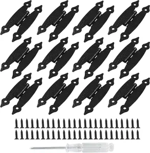 12 Pack H-Shape Cabinet Hinges, 3.5 Inch Length Hammercraft Flat Flush Mount Door Hinges for Kitchen Cupboard Wardrobe (Black)