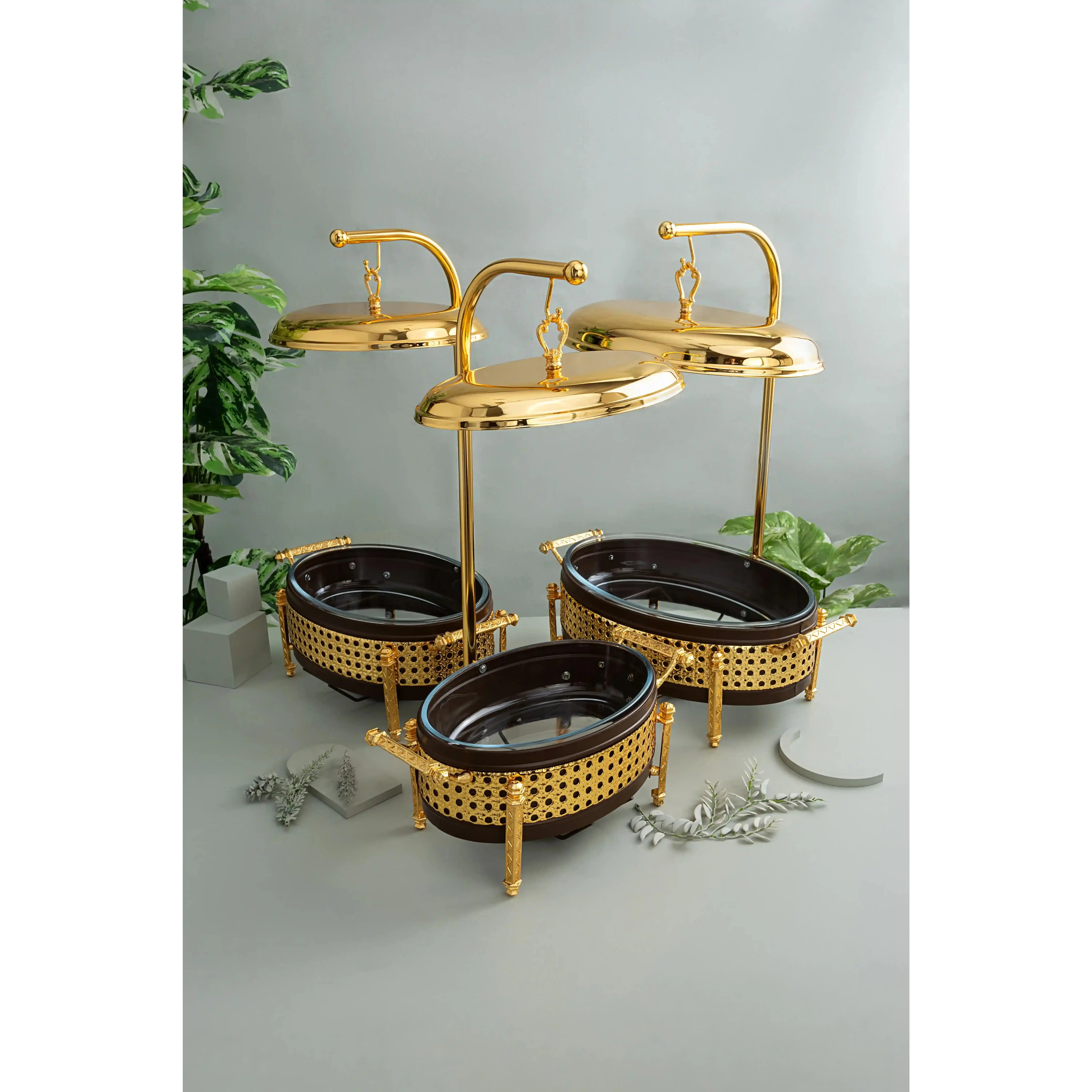 3 Pieces Set – Gold Chafing Dish Set – Elegant Food Warmer for Every Occasion