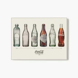 Fracture Coca-Cola Bottle Evolution Classic Artistic Glass Print, Modern Art Design Retro Graphic Wall Art for Home Decor