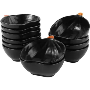 12 count Fall Ceramic Pumpkin Bowl 6 Ounces Ramekins Small Pumpkin Shaped Bowls Orange Dinnerware Decoration for Fall Halloween Serving Dip, Sauce, Condiments,Snack (Black)