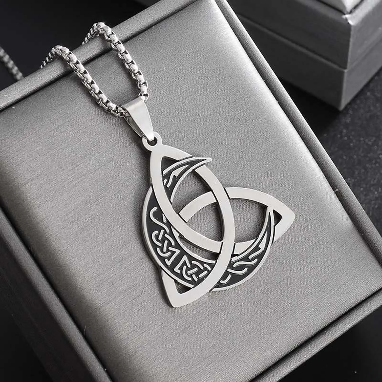 Viking Triangle Knot Moon Phase Wrap Necklace for Men and Women Everyday Wear Gift Viking Triangle Knot Moon Phase Wrap Necklace for Men and Women Everyday Wear Gift