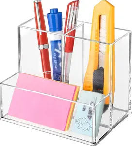 Clear Acrylic Pencil Holder for Desk, Marker Holder with 3 Compartments, Pencil Organizer for Home, Office, Classroom, Bathroom | for Desk, Pencil Holder, for Desk, Marker Holder, Pencil Organizer