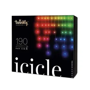 Twinkly LED Mini Icicle Christmas Lights - 190 Bulbs, Multi-Color & Warm White, Festive Ornaments for Living Room Decor