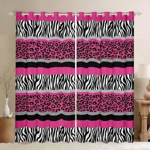 Zebra Stripes Window Curtains for Bedroom Decor Leopard Print Curtains For Boys Girls Boys Girls Pink Black White Zebra Leopard Fur Window Drapes Wild Animal Skin Window Treatments