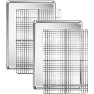 Baking Sheet with Cooling Rack Set [2 Sheets + 2 Racks],  Stainless Steel Cookie Half Sheets Baking Pan Oven Tray with Rack, 17.3 x 12.3 x 1 Inch, Heavy Duty, , Dishwasher Safe