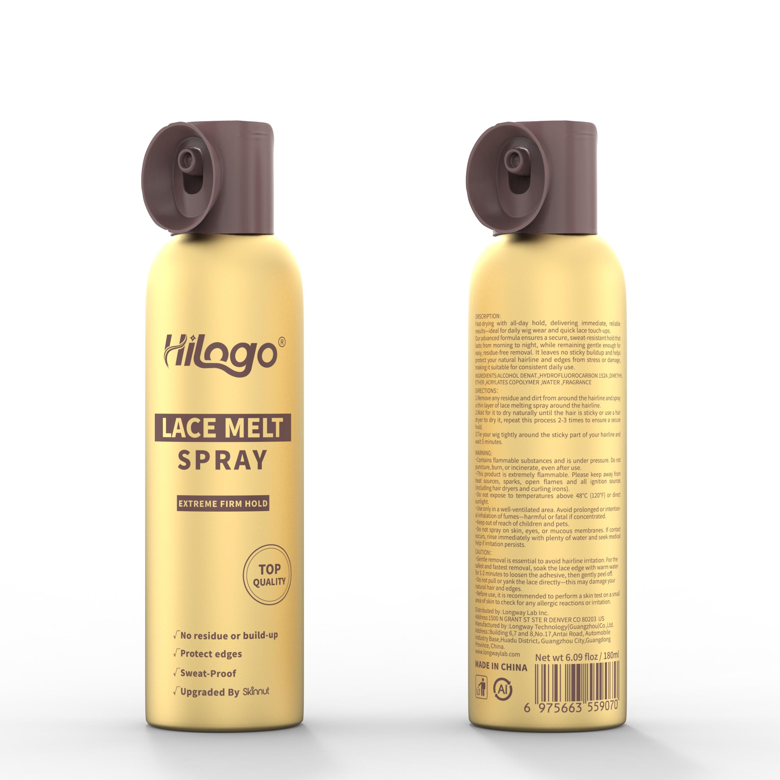 HILOGO Lace Melt Spray - Non-Toxic Aerosol Can Lace Wig Adhesive, Mild & Extra Strong Hold for Invisible Natural Hairline, Sweatproof for Smooth Finish, 180ml/6.09fl oz Single Item Haircare (3-Year Shelf Life), Daily, Yes
