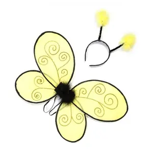 New Halloween Yellow Bee Wing Headband Makeup Costume Festival Party Small Props Wire Mesh Wing Set