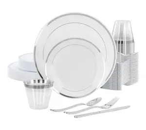 Elama 150 Pc Disposable Dinnerware Set for 25 in White Silver