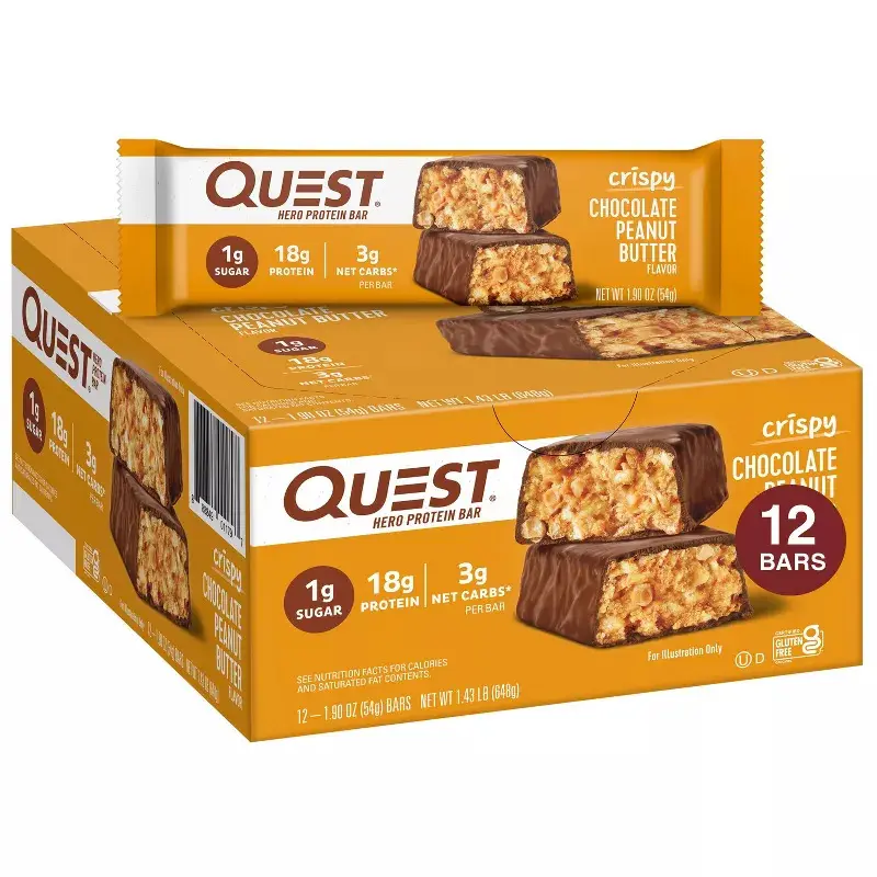 Quest Nutrition Hero High Protein Bar - 18g Complete Protein, Portable Crispy Chocolate Peanut, Low-Sugar Snack Dessert