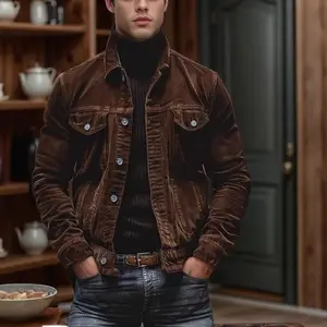 2025 Autumn Winter Men's New Corduroy Jacket Single-Breasted Turn-Down Collar Vintage Casual Jacket