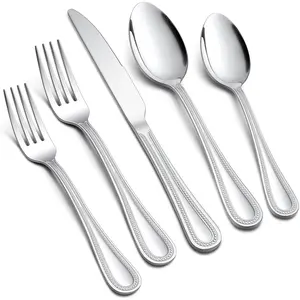 60-Piece Silverware Set for 12, Stainless Flatware Cutlery Set with Pearled Edge, Include and, Tableware Eating Utensils for Restaurant, Dishwasher Safe
