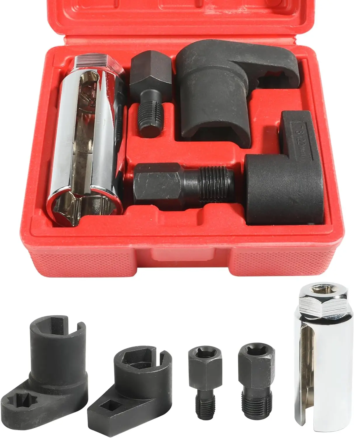 Automotive Oxygen Sensor Socket Removal Tools Kit Set - 5Pcs Wrench and Thread Chaser Combo for Car Maintenance