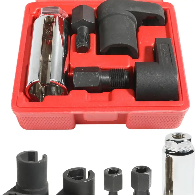 Automotive Oxygen Sensor Socket Removal Tools Kit Set - 5Pcs Wrench and Thread Chaser Combo for Car Maintenance