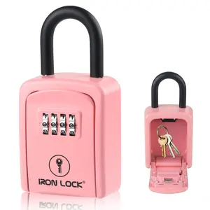 Iron Lock Portable Key Lock Box Small, U-Shackle, Combination (Pink)