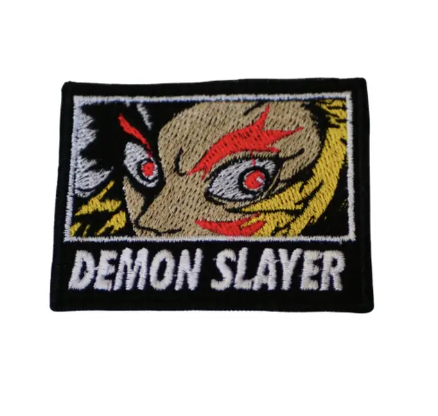 Flame Sword Warrior Embroidered Patch – Fiery Anime Inspired Demon Hunter Iron-On Badge
