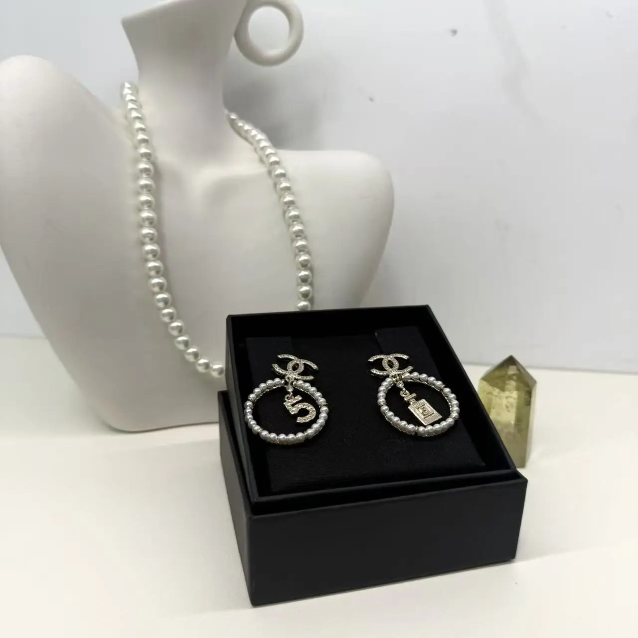 Pre-owned Chanel 22B Crystal Pearl Chanel Charms Drop Earrings 0513GIA