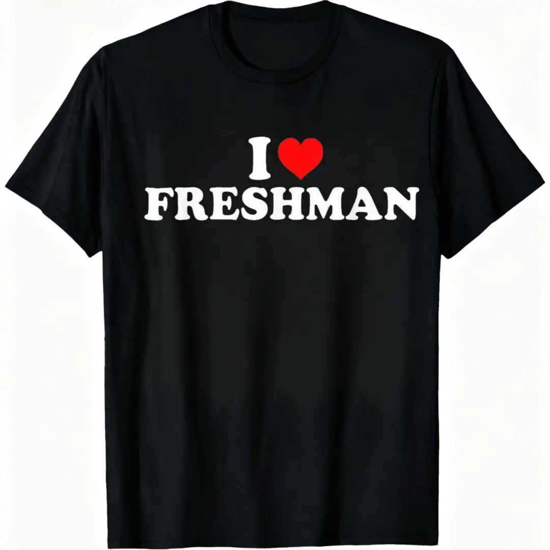 Unisex T-Shirt with 'I Love Freshman' Graphic Print, Casual 100% Cotton Shortsleeve Round Neck Fashion Fit Top for College Students Outfit Everyday