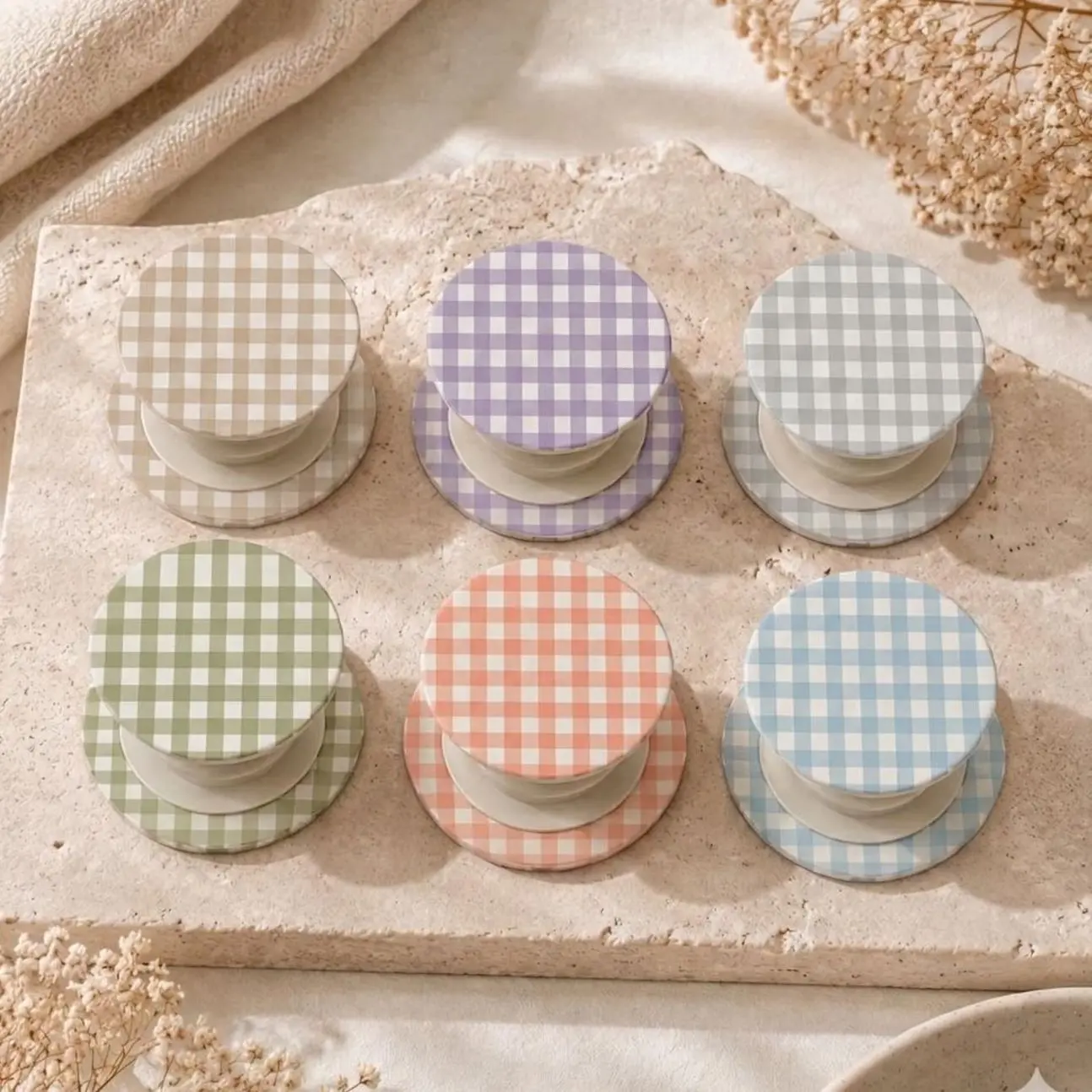 Custom Gingham Pop Socket, Phone Grip Holder, Personalized Checkered Stand, Cute Pastel Mobile Accessory, Gift for Friends