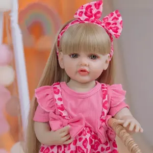 GUESSBELLY 55cm Full Body Soft Vinyl Reborn Baby Girl Doll Lifelike 22inch Princess Toddler Long Hair Doll Toy Bebe Birthday Gift for 3+ Children
